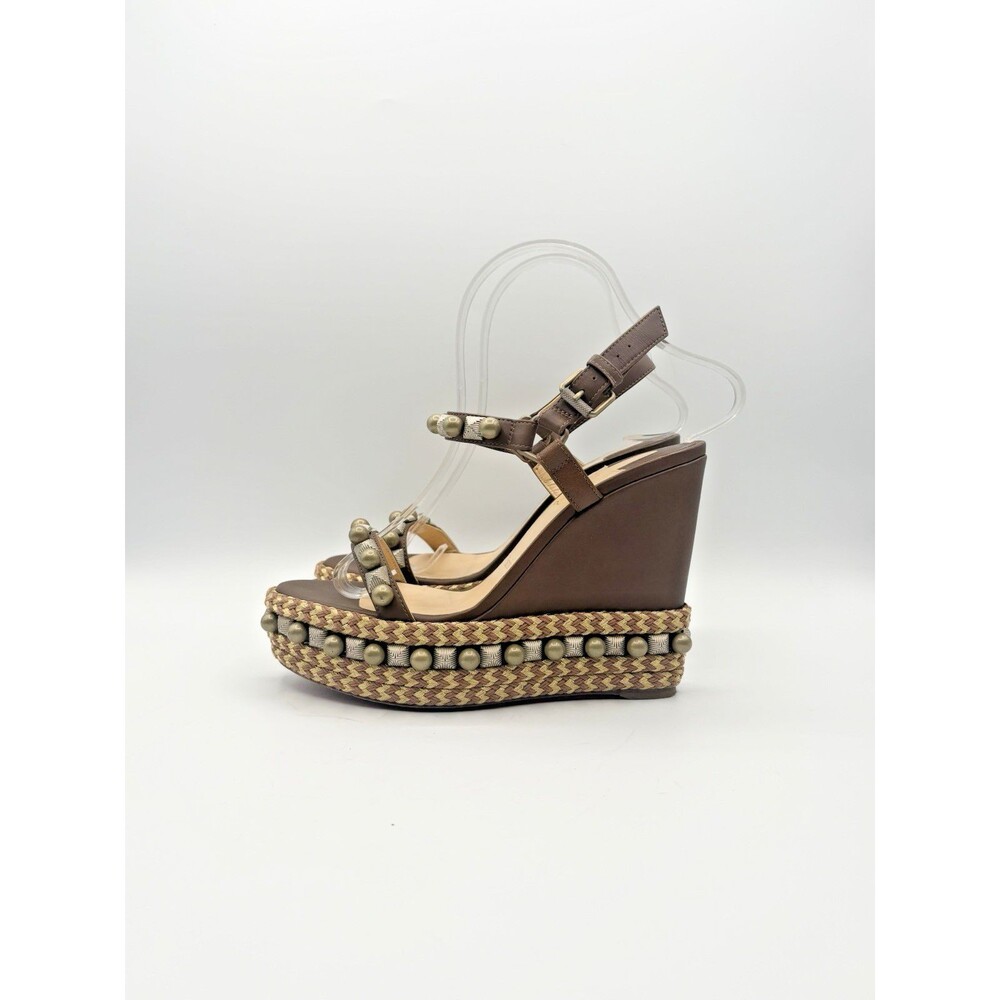 Christian Louboutin Cataconico 120 Brown Leather Wedge Espadrilles Size EU 38 - Picture 2 of 13